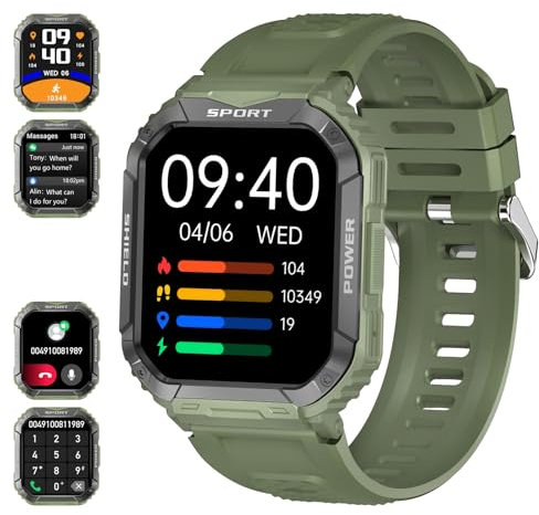 Tipmant Orologio da uomo, da uomo, con chiamate Bluetooth, impermeabile, IP68, monitoraggio della frequenza cardiaca, sonno SpO2 Calorie, orologio podometro per Android iOS