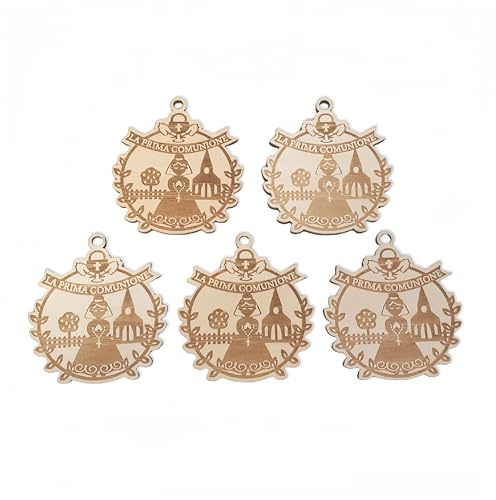 Lot de 20 pendentif calice ligneti la première communion 5 cm application charms pour bonbonnières, Bois