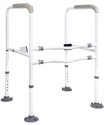 Aufun Aufstehhilfe Toilette, Höhenverstellbar Toilettensitzerhöhung mit Armlehnen, Robust WC Aufstehhilfe Ohne Bohren, Toiletten Haltegriffe für Senioren und Menschen mit Mobilitäts-Einschränkungen