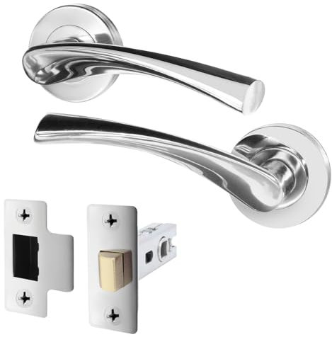 EAI Chrome Door Handle Latch Set | Round Internal Door Handles & Latch (64mm) | Polished Chrome Lever on Rose Novoli Range