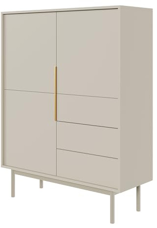 Selsey Kommode Aufbewahrungsschrank 3 Türen 3 Schubladen Schrank Schubladenschrank Hoch Push to Open Soft Close 104 cm Viviaro Graubeige