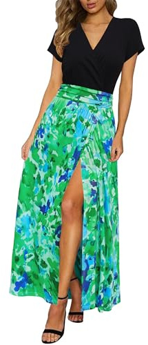 Newshows Women's Summer V Neck Spaghetti Strap Sleeveless Casual Split Long Maxi Dress | Spaghetti Strap Sleeveless Floral Dresses, Casual Split Long Dress