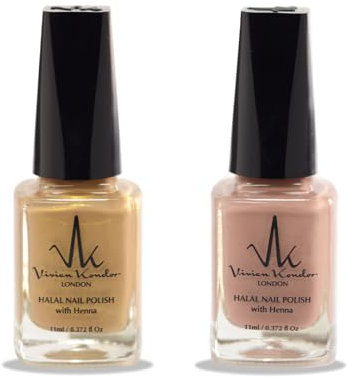 (2Pcs Set) Henna Infused Halal Nail Polish Water Permeable Nail Polish Vegan Long lasting Nail polish (Dusty Pink, Golden Beige)