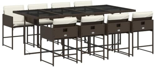 vidaXL Matgrupp för trädgården med dynor 9 delar konstrotting brun, matgrupp för trädgården, matbord och stolar, uteplatsbord och stolar
