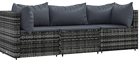 HETFTJN Balkon Eckbank Gartenlounge Sofas & Couches Küchensofa - 3-TLG. Garten-Lounge-Set mit Kissen Grau Poly Rattan für Schwimmbad Garten Balkon Speisesaal