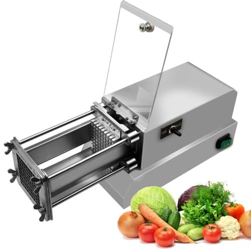 Cortador de patatas fritas, cortador de patatas eléctrico de acero inoxidable con 8 mm, 10 mm, 12 mm, cuchilla sectorial, cortador de patatas profesional comercial y doméstico, para patatas silver