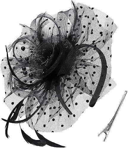 DRESHOW Fascinator Hüte für Damen Pillbox Hut mit Schleier Stirnband und Einer Gegabelten Clip Tea Party Kopfbedeckung