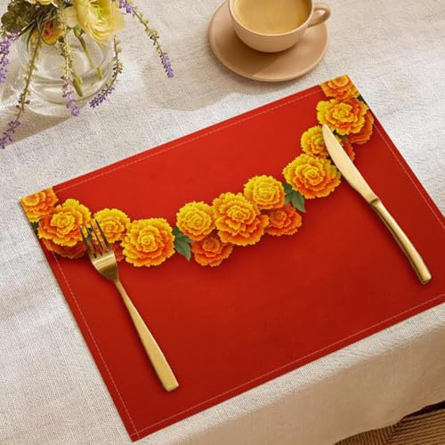 Chrysantheme Platzsets 6er Set Rot Hintergrund Tischsets Waschbar Platzdeckchen 30x45cm Dekor für Küche, Restaurant, Drinnen, Party