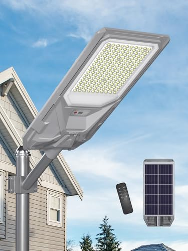 Ofuray Of-11000W Lampadaire Solaire Exterieur, 6500K Projecteur Led Extérieur Puissant, Spot Solaire avec Detecteur de Mouvement, IP67 Étanche Eclairage Lampes Solaires pour Garage, Jardins, Cour