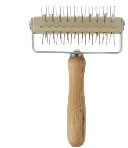 Dough Docker, Wooden Handle Roller, Brown, Stainless Steel Spikes, Pizza Dough Puncher, Even Crust Tool, Pastry Prep, Prevents Air Bubbles, for Home Commercial Kitchen Use