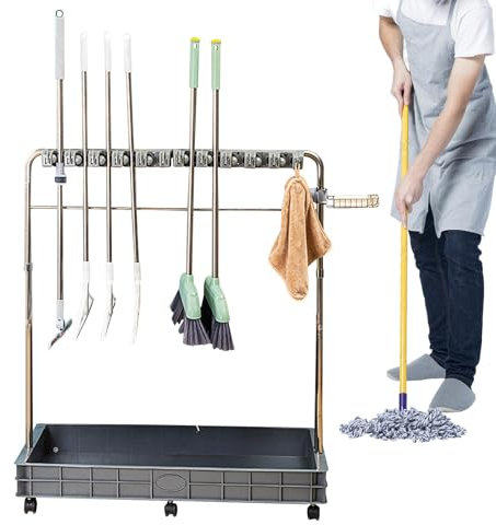 Carro de Limpieza Enrollable, trapeador y Tope de escobas | Rack móvil con Ruedas - Herramientas de Almacenamiento de la estación de Limpieza, Accesorios para el hogar para hoteles de Garaje