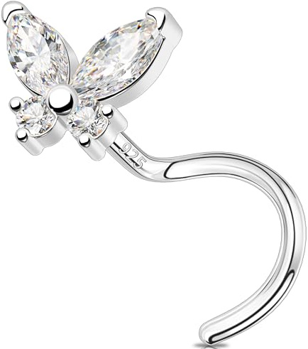 Melighting Papillon De Nez En Argent 925 Clou De Nez En Forme De S Piercing Nasal 20g Avec Cz Bijou De Piercing Pour Narine Pour Femmes Et Hommes