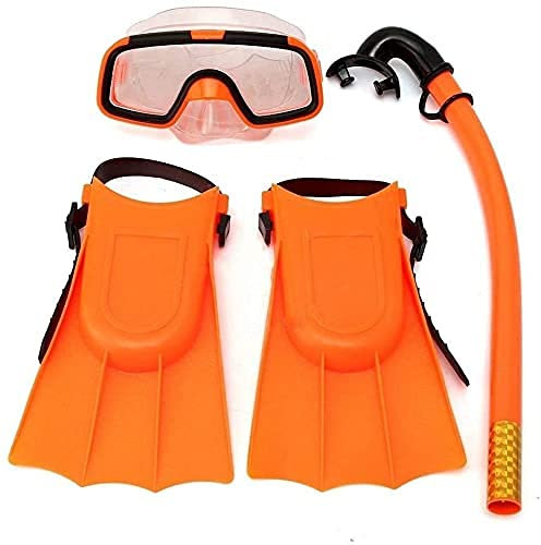 ZJFHEYUO Vollgesichts-Schnorchel-Tauchmaske, Junior-Schnorchelset, Tauchmaske, Schwimmbrille, Flossen, Tauchen, voll verstellbares Kopfband zum Schnorcheln