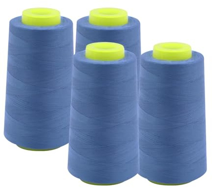 EVERLOCK Serger Thread – 4 Cones, 3000 Yards Each – 40 Weight, 2-Ply Spun Polyester – Strong, Low-Lint Overlock Thread for Serger Machines – All-Purpose Sewing & Finishing (Blue Jeans)