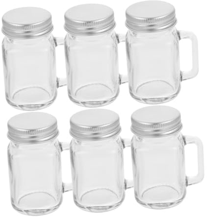 DONFAMDS 6pcs Glass Drink Storage Jars with Handles and Lids, Portable and Multifunctional Design, Airtight Sealing for Outdoor Activities and Travel, Small Mason Jars for Beverages