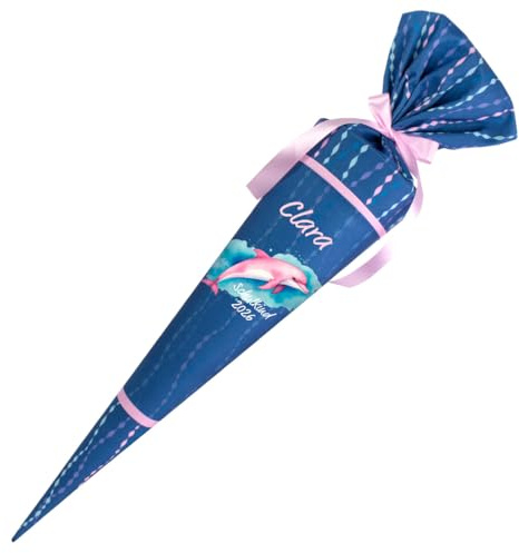 Dein Lieblingsteil Deine Schultüte aus Stoff Kuschel Velvet Wunschmotiv individualisierbar mit Wunschname personalisierbar 70 cm 85 cm – Mädchen (70 cm mit Kissen, Modell 4: Delfin)