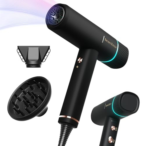 Hair Dryer Ionic Hairdryer, High Speed Blow Dryer with Diffuser for Women & Men, Fast Dry with 3 Temps/2 Speeds, Cold Shot, Lightweight for Home Travel, Even Heat, Anti Frizz, Low Noise, Black