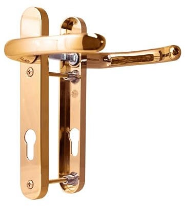 TSS UPVC Door Handle Set, 92mm PZ (Centres), Lever/Lever, Screw to Screw 122mm with Backplate 212mm x 34mm - Replacement PVC Door Handle (Polished Brass)