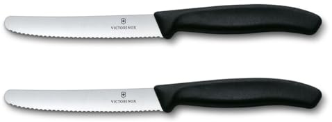 Victorinox Swiss Classic set 2 coltelli da tavola seghettati, coltelli da pane, 11 cm, acciaio inox, lavabile in lavastoviglie, Swiss Made, Nero