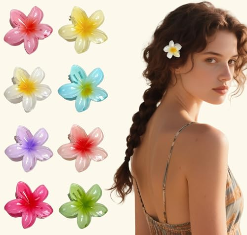 Loomify 8 Piezas Pinzas Pelo Flores, Pinzas de Pelo Pequeños 4 cm, Pinza de Flor Antideslizantes para Mujer y Niña, Accesorios de Peinados Hawaiana para Fijar el Cabello