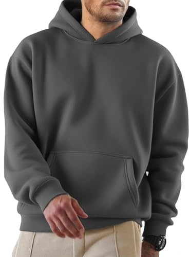 PINSPARK Sweatshirt Herren Winter Langarm Kapuzenpullover Warm Hoodie Jogging Fitness Pullover Atmungsaktiv Schnelltrocknend Gym Shirts Dunkelgrau XL