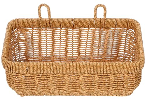 Cabilock Woven Hanging Basket Large Kitchen Storage Holder with Hanging for Wall Mounting Rattan Style Organizer for Eggs Seasoning Fruits and Vegetables Space Saving Kitchen Wall Basket