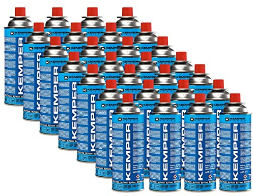 KEMPER Lot de 28 Cartouches de Gaz Butane 220g (UN2037) avec Valve Sécurité – Bouteille Recharge pour Réchaud de Camping, Chalumeau à Souder, Lampe à Gaz Portable, Grande Autonomie.