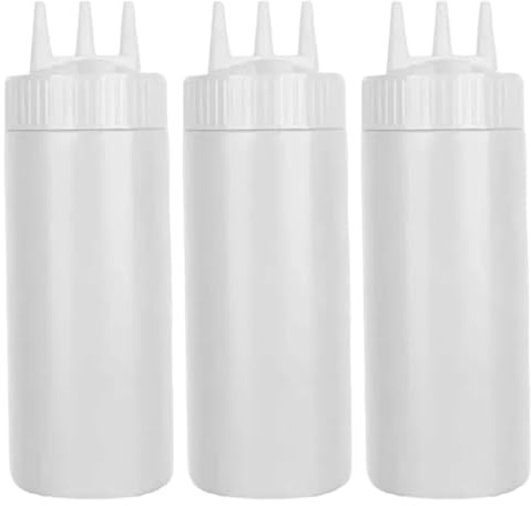 Ngbbby Bouteilles à presser pour sauces 3 pièces 650 ml, bouteilles à condiments transparentes avec bouchon visser, 3 trous étanches lavables rechargeables, accessoires de cuisine pour ketchup