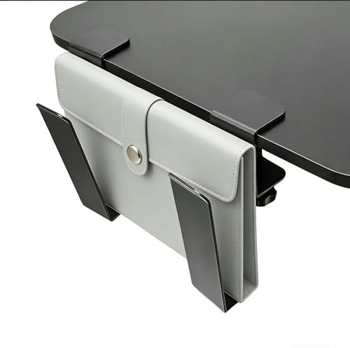 Henrrida Adjustable Under Desk Laptop Stand, Metal Hanging Shelf Clamp, Drill Free Desk Organization, Computer Stand, Black