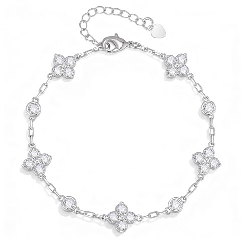TempBeau Armband Damen Gold Kleeblatt Armband - 18K Vergoldet Armreif mit Zirkonia für Frauen, Verstellbar Freundschaftsarmband Weißgold Plattiert Schmuck Geschenke Mutter Ehefrau Freundin