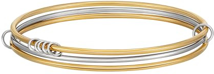 Apsvo Bangles Bracelets for Women, 14k Gold Plated and Silver Bracelet Handmade Triple Layer Stacking Gold Bangle Jewelry Gifts for Women