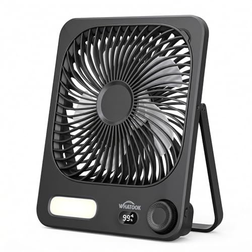 WHATOOK Portable Desk Fan: 20000mAh Battery 48H Runtime,8.5 inch Silent Rechargeable USB C Desktop Fans with 1-100 Stepless Speed,Warm Night,15s Auto-sleep Display for Travel Room Camping Essentials