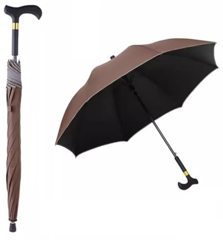 HEFJIAYCIQ Bastón Paraguas 2 En 1, Ligero Portátil Bastón Paraguas Combinación, para Senderismo Montañismo Trekking,Marrón,83cm/33inch