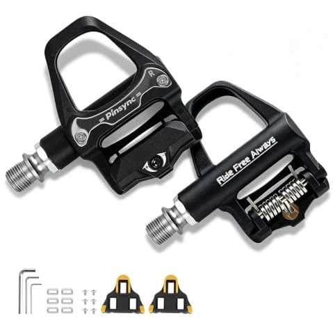 Pinsync Road Bike Pedals Compatible with SPD-SL Cleats, Ultra-light 130g | Clipless pedals with wide platform, smooth rotation, fits 3-bolt cycling shoes, 9/16 nylon sealed bearings