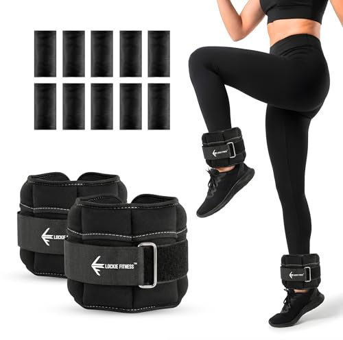 Lockie Fitness Ankle Weights & Wrist Weights Pair, Adjustable 0.9-3.2 kg, Neoprene Ankle Weights Women, Men & Kids, Pilates Weights, Leg Weights, Weights for Walking, Jogging & Home Workouts (Black)