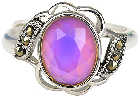 FUN JEWELS - anello dell’umore con pietra ovale cambiacolore - effetto vintage in ottone con pietra sfaccettata - trama floreale