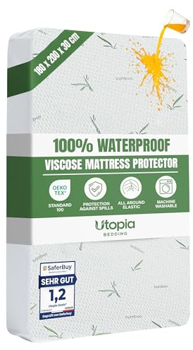 Utopia Bedding Coprimaterasso Matrimoniale Impermeabile 180 x 200 x 30 cm, Certificato OEKO-TEX, Proteggi Materasso, Traspirante, Lavabile, Stile Montato Tutto Intorno Elastico