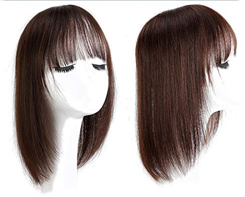 Echthaar-Kronenfüller, Haarteil für Frauen mit Pony, Clip-in-Haar-Topper, 30,5 cm, Dunkelbraun