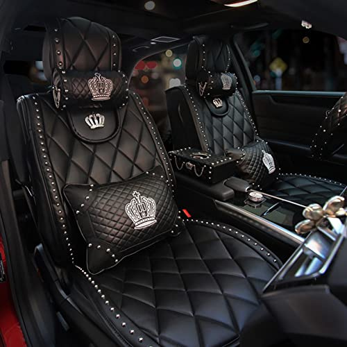 Carshaping Schwarz Universal-Autositzbezug, komplett umgeben von atmungsaktiver Krone, weiches Leder, Vordersitzkissen (1 x Vordersitz mit Kissen)