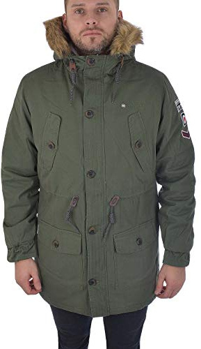 Lambretta Sherpa Lined Fishtale Parka Coat Khaki with Sleeve Badges SS6252 (X-Large)