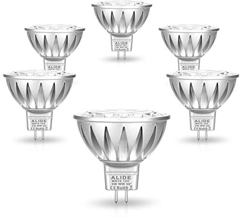 ALIDE Short MR16 GU5.3 LED Bulbs 3W,Replace 20W 30W 35W Halogen,12V Low Voltage,2700K Soft Warm White Spotlight Bulb for Outdoor Landscape Yard Track Lighting,300lm,38 Deg,6Pcs