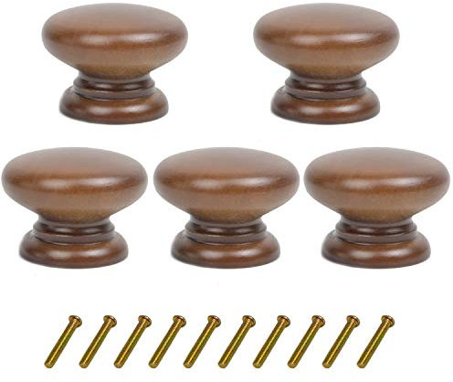 5er Pack runde Holz Schubladengriffe Nussbaum Finish Küchenschrankgriffe Griffe Hardware für Küchenschränke Möbel Kommode Kleiderschrank Schrank Schubladengriffe…