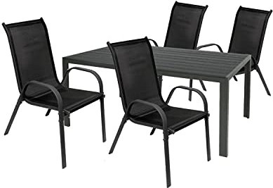 Mojawo Hochwertige Gartengarnitur 5-teilig Gartentisch 160x90cm Anthrazit Grau + 4 Stapelstühle Textilen Anthrazit/Anthrazit