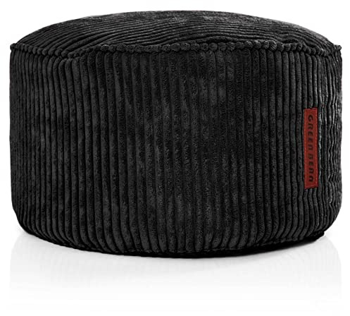 Green Bean Indoor Cord Sitzhocker Pouf Stay 45x25cm mit EPS-Perlen Füllung - kuschelig weich waschbar - die ideale Ergänzung zum Sitzsack für Kinder & Erwachsene - Schwarz
