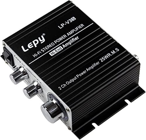 Fasizi LP-V3S Lettore Digitale Alimentazione per Auto Amplificatore Stereo Hi-Fi Altoparlante Ingresso Audio da 3.5 mm MP3 Moto Super Bass AMP 2X 25W RMS (Alimentazione Non Inclusa) -Nero