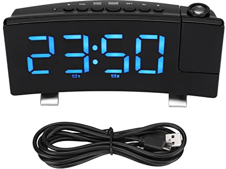 Elprico Digitaler Wecker, 180°-Projektion an der Decke Wandprojektion Digitaler Wecker USB-betriebener Wecker für Schlafzimmer(Blaue Schrift)