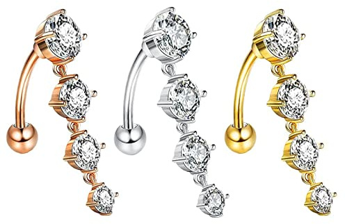 AMDXD 14G Bauchnabel Piercings, 3 Stücke Piercings Set 4 Zirconia Bauchnabelringe Piercing Anhänger mit Zirkonia Sommer Schmuck - Tricolor