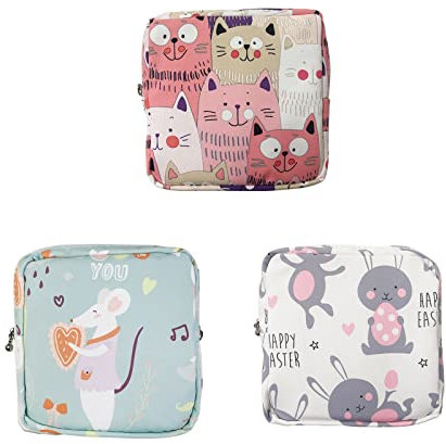 3 Pezzi Porta Assorbenti Da Borsa Ragazza, Borsa Porta Assorbenti Con Cerniera, Borsa Assorbenti, per Deposito Tovagliolo Sanitario, Cosmetici, Moneta, Fazzoletto