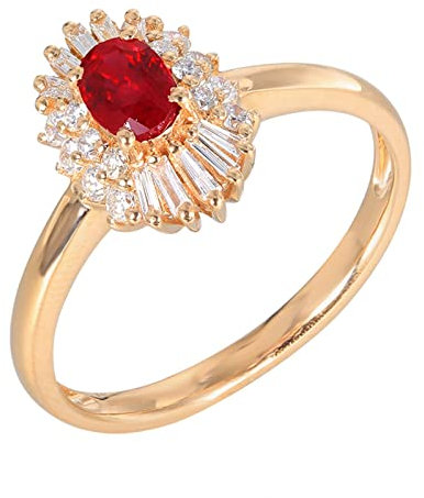 Epinki Echt Gold Hochzeitsring Rotgold Au750 18K Frauen, Rubin Diamantring Rot 0.48ct Verlobungsring 750 Rotgold mit Diamant, Gr.49 (15.6)