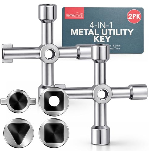 SOL 2pk 4 Way Utility Keys - Gas and Electric Meter Box Key | Multi function service keys for water, radiator and cupboard access, durable metal design for home and property use